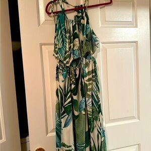 Green leaf maxi dress with side cut outs